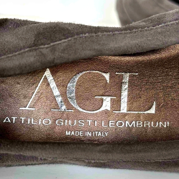 AGL Gray Suede Cap Toe Slip On Bar Wedge Heel Dress Shoe Pump size 37 - Picture 8 of 8